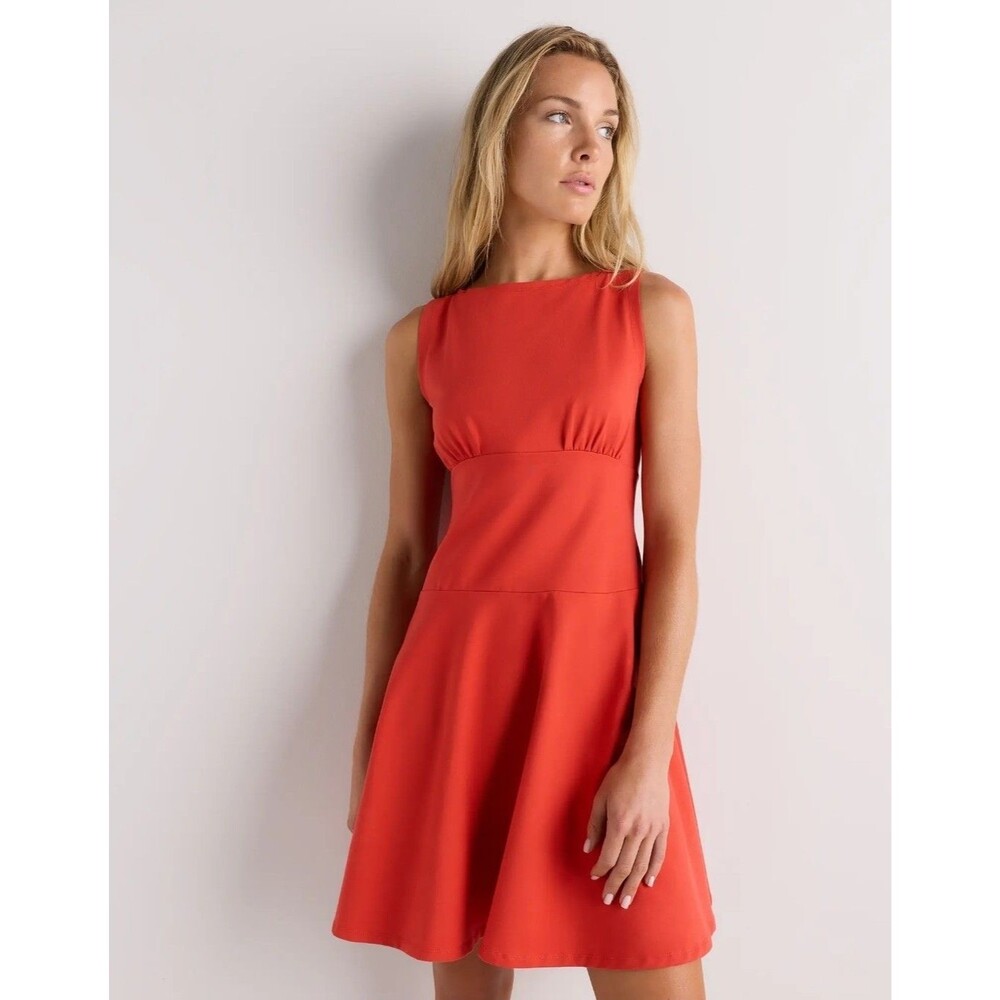 Quince Women Organic Stretch Jersey Drop Waist Mini Dress Sz Small Chile Red